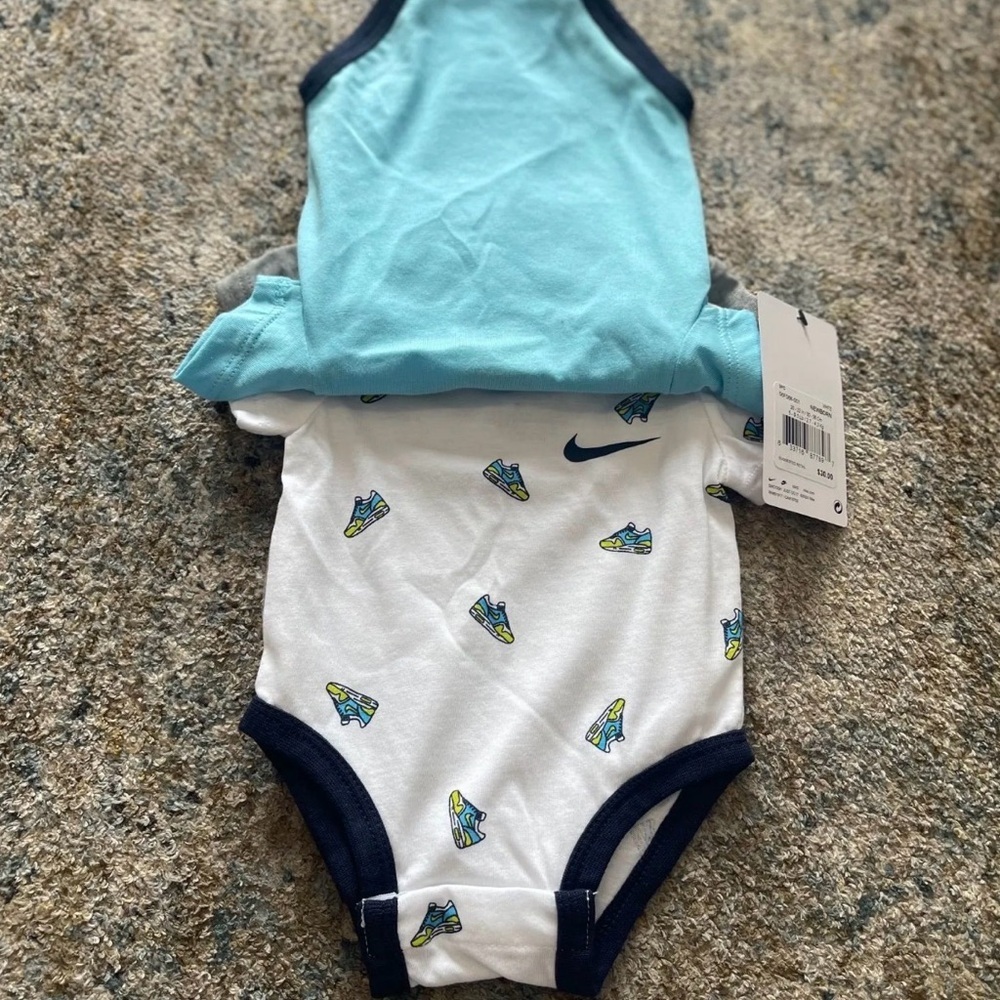 Nike Light Blue Baby One-Piece Bodysuit with Navy Trim - Picture 3 of 3